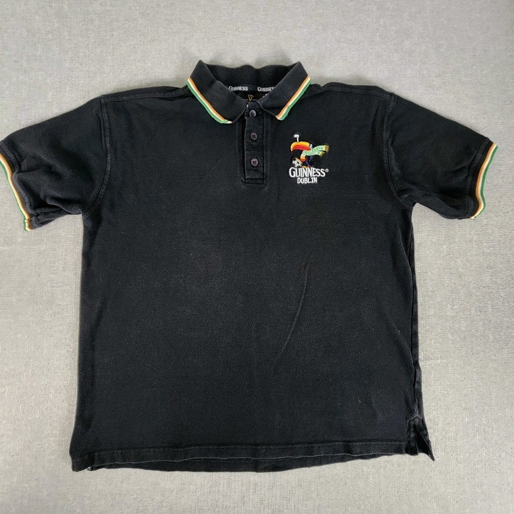 VTG Guinness Polo Shirt Mens XL Black Embroidered Toucan Logo Dublin Ireland